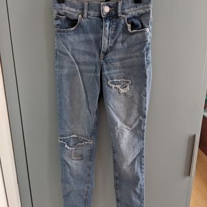 High-waisted patched jeans